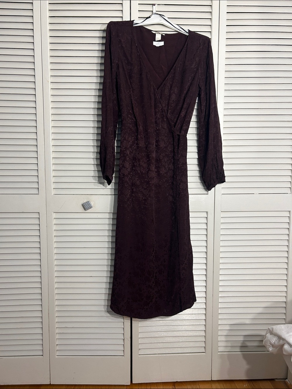 NWT Brown Jacquard-Weave Wrap Dress MidiDress